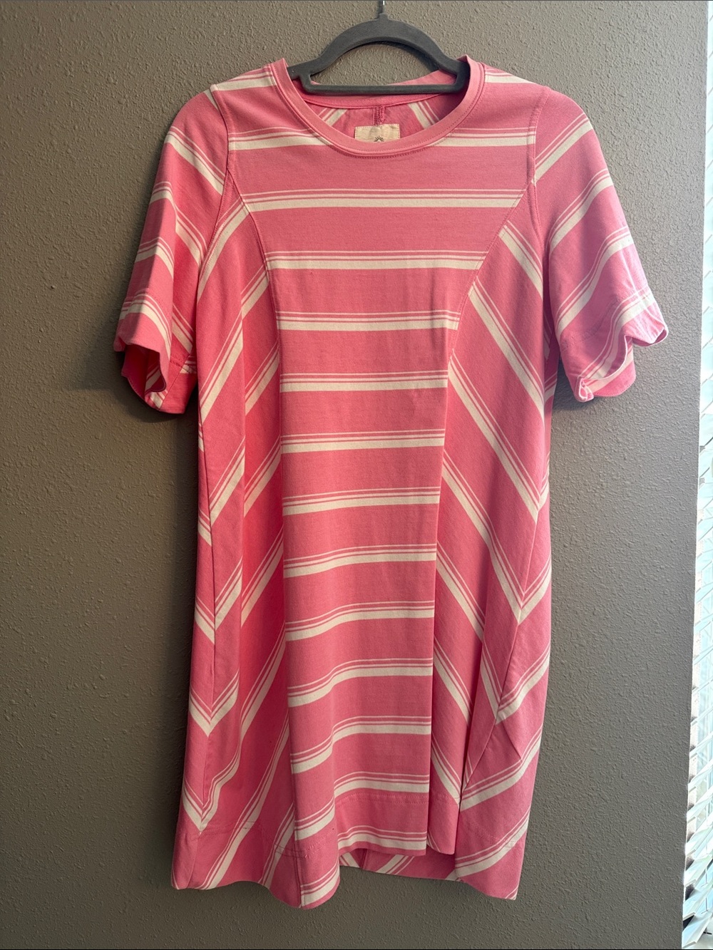 Umgee Pink and White Striped Scalloped Short Sleeve Mini Dress